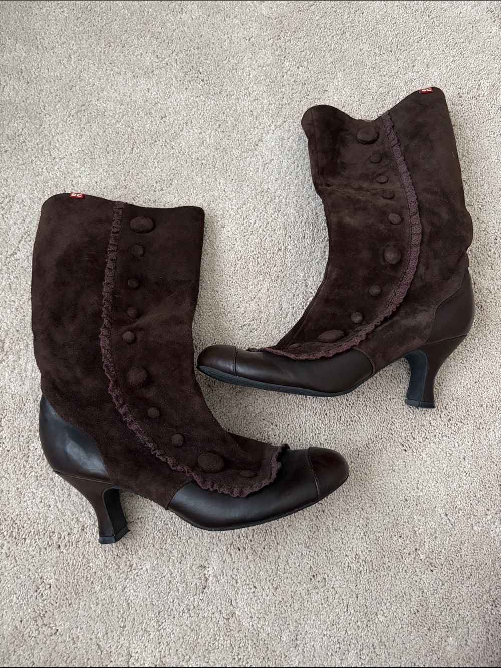 BC Brown Suede and Leather Mid-Heel Button-Accent Women's Boots
